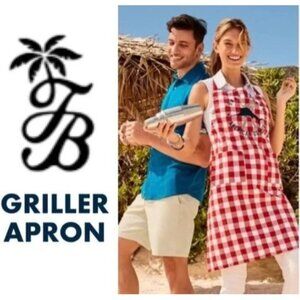 Tommy Bahama Red Gingham American Griller Cotton Tie Apron OS